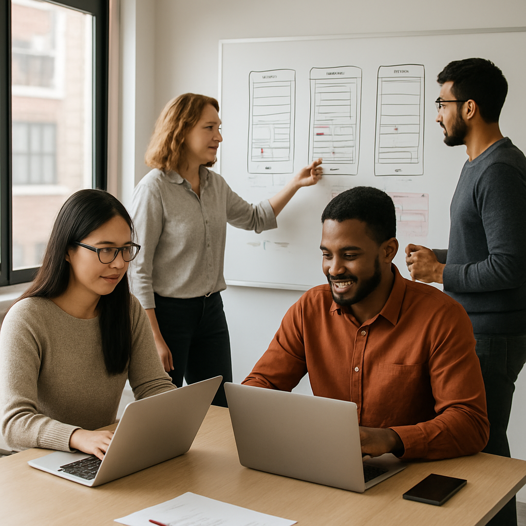 Our mobile app development team collaborating in our Toronto office